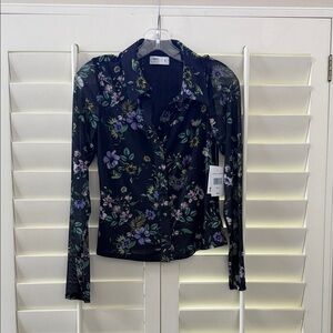 Tinsel Black and Purple Floral Button Down Shirt